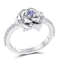 Women Rose Flower Ring 14K Gold Plated Sterling Silver 1/4ctw CZ Tanzanite & Cubic Zirconia Fashion Ring Size 4 To 11