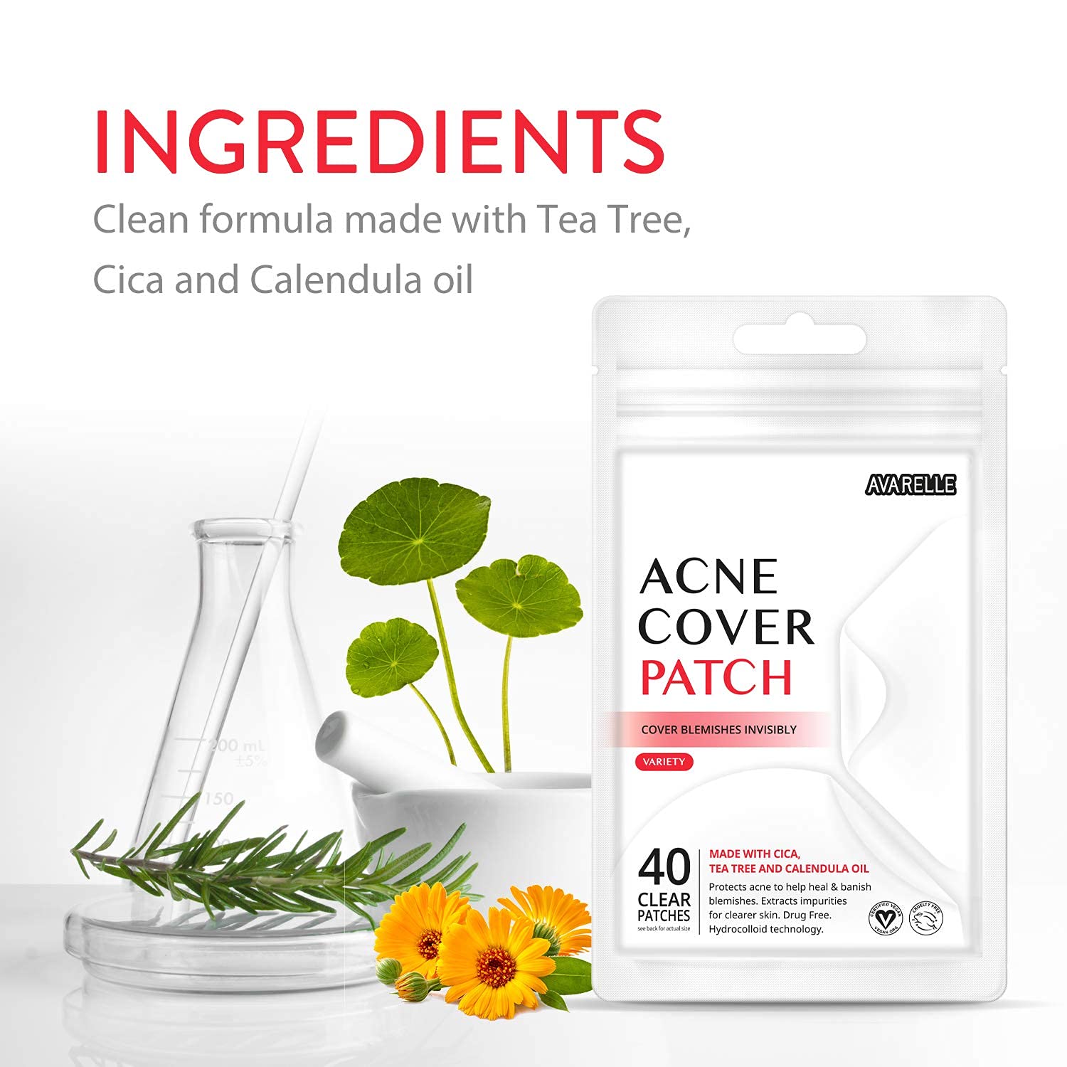 AVARELLE Pimple Patches Hydrocolloid Acne Patches, Acne Spot Treatment for Blemishes and Zit with Tea Tree Oil, Calendula Oil and Cica Oil for Face, Vegan, Cruelty Free (80 Count + Variety)