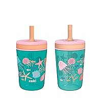 Zak Designs Kelso 15 oz Tumbler Set, (Shells) Non-BPA Leak-Proof Screw-On Lid with Straw Made of Durable Plastic and Silicone, Perfect Baby Cup Bundle for Kids (2pc Set)