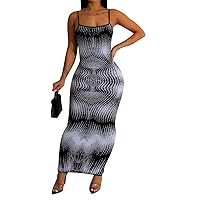Womens Sexy Sleeveless Spaghetti Strap Printed Bodycon Party Clubwear Dress