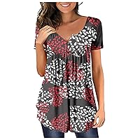Long Casual Spring Top Lady Short Sleeve Skater V Neck Women Button-Down