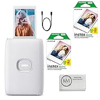 Fujifilm INSTAX Mini Link 2 Smartphone Printer | Clay White Bundle with INSTAX Mini Instant Film | 40 Exposures + Microfiber Cleaning Cloth (4 Items)