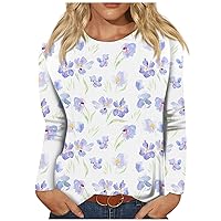 XHRBSI Women's Fashion Casual Retro Printed Round Neck Long Sleeve Pullover Top V Neck T Shirts Women