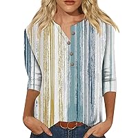 Blouses for Women Dressy Casual 3/4 Sleeve Button Up Shirts Trendy Summer Going Out Tops Floral Graphic Printed Tees