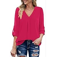 XIEERDUO 3/4 Sleeve Blouses for Women Business Casual V Neck Chiffon Shirts Tops