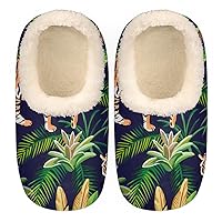 Animal Tiger Women's Slippers, Tropical Leaves Soft Cozy Plush Lined House Slipper Shoes Indoor Non-Slip Slippers for Girls Boys Teenager