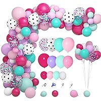 Amandir 152pcs Surprise Party Balloons Garland Arch Kit, Rose Red Aqua Blue White Polka Dots Confetti Latex Balloon for Spa Girls Surprise Birthday Baby Shower Decorations Supplies & 4 Balloon Tools