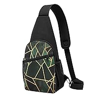 Sling Bag Crossbody for Women Fanny Pack black and gold geometric Chest Bag Daypack for Hiking Travel Waist Bag