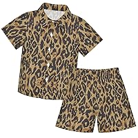 visesunny Toddler Boys 2 Piece Outfit Button Down Shirt and Short Sets Leopard Grain 3d Pattern Boy Summer Outfits