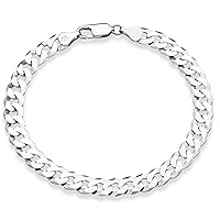 Miabella 925 Sterling Silver Italian 7mm Solid Diamond-Cut Cuban Link Curb Chain Bracelet for Men Women, Made in Italy
