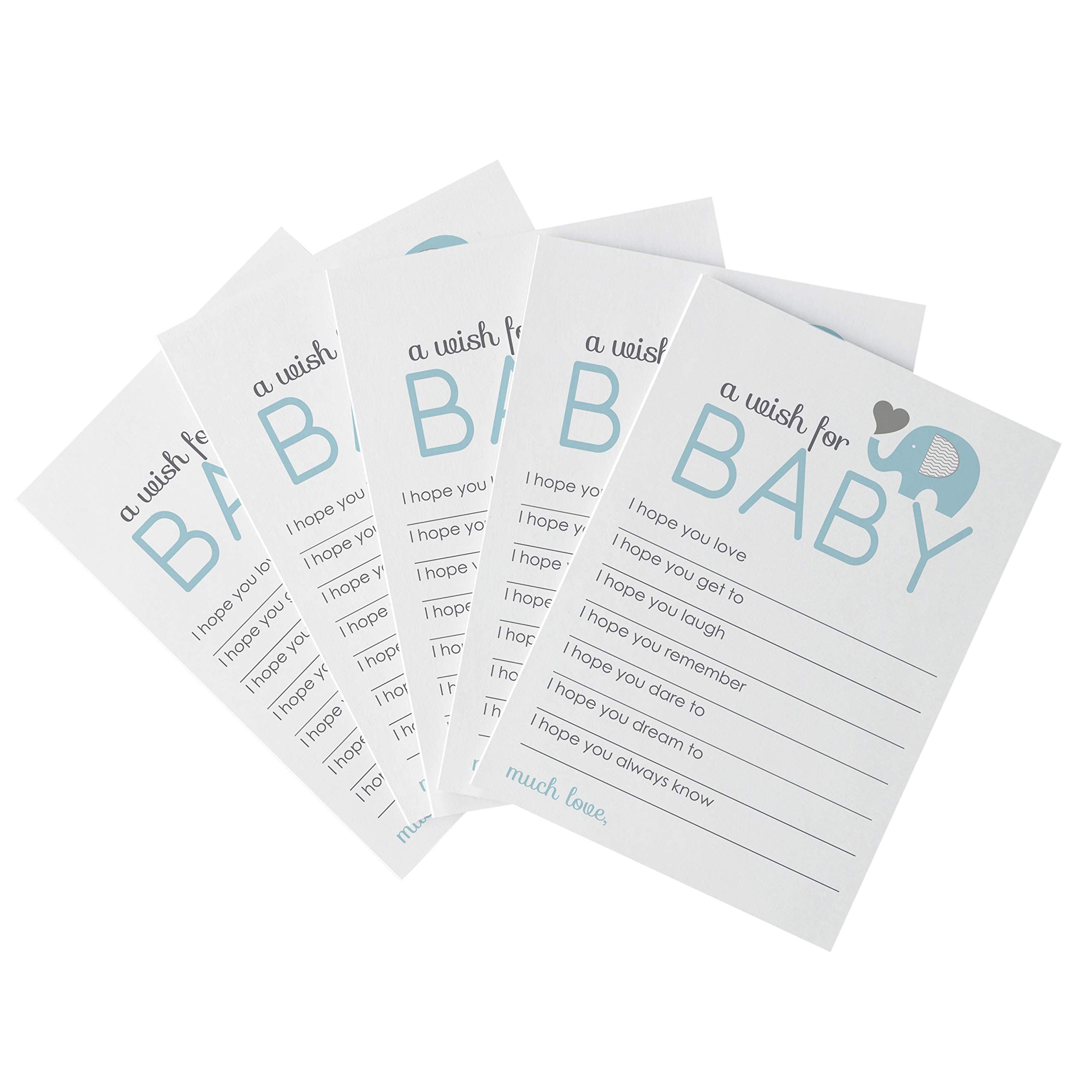 Blue Elephant Wishes for Boys Baby Shower Advice Cand Wish Cards - Parents Keepsake Activity Wishing Well Birthday Memory Ideas Pack of 20 4x6 Set