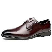 Men's PU Leather Oxfords Block Heel Wingtips Lace Up Pointed Toe Shoes Slip Resistant Business