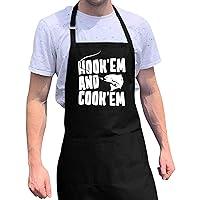Funny Aprons For Men (Hook 'Em Cook 'Em) - Adjustable Straps One Size Fits All Grilling Apron With Pockets