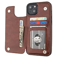 Compatible with iPhone 15 Plus Wallet Case with Card Holder, PU Leather Kickstand Card Slots Case, Double Magnetic Clasp and Durable Shockproof Cover 6.7 Inch (Brown)
