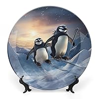 Penguin Skiing Winter Sports Bone China Decorative Plate Ceramic Dinner Plates Decorative Plate Crafts for Women Men