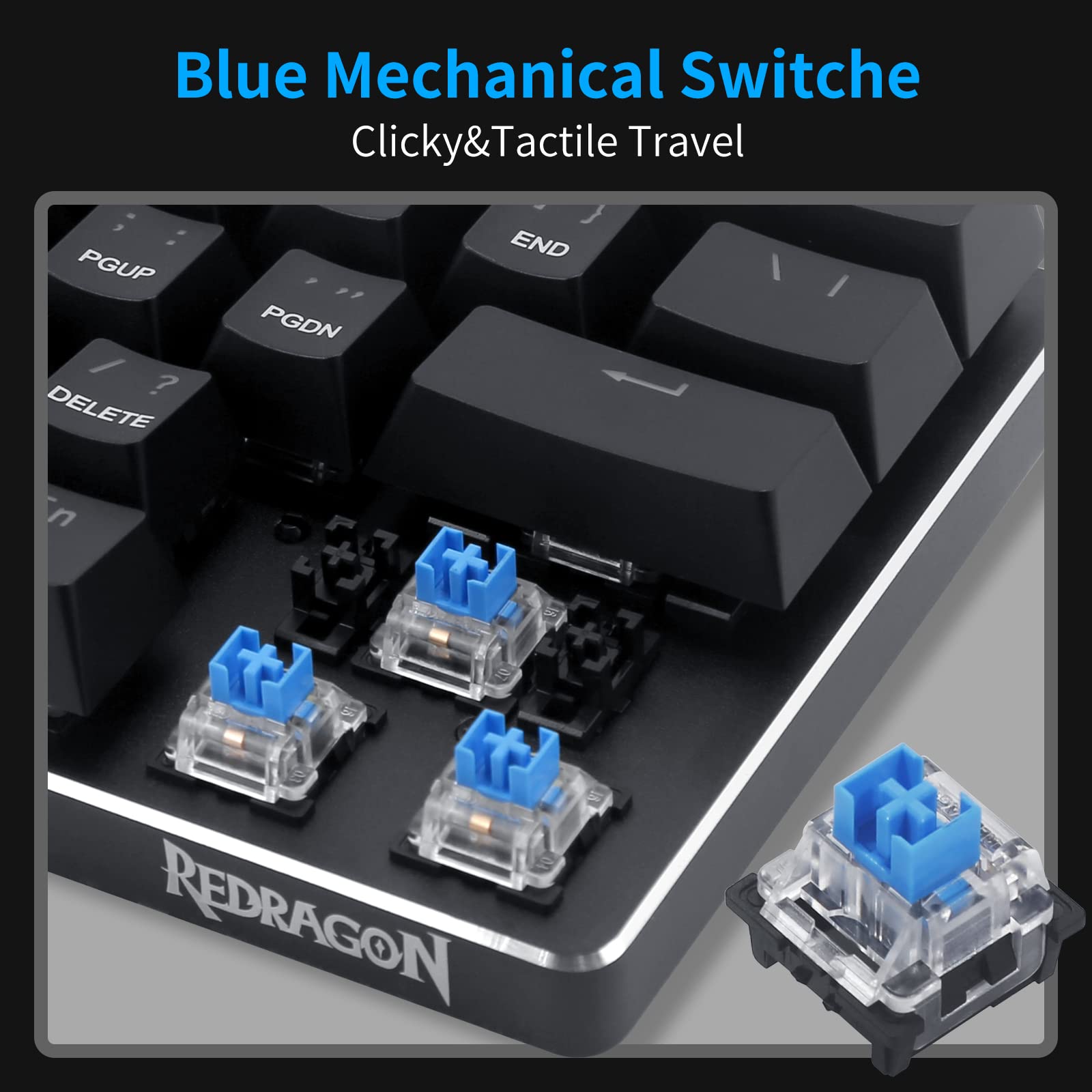 Redragon K613 60% Mini Mechanical Gaming Keyboard 61 Key Tenkeyless Rainbow LED Backlit Wired Computer Keyboard with Blue Switches for Windows PC