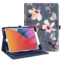 Case for iPad 9th / 8th / 7th Generation (2021/2020/2019) 10.2 Inch - [Corner Protection] Multi-Angle Viewing Stand Cover with Pocket & Pencil Holder, Auto Sleep Wake, Blooming Hibiscus