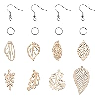Pandahall 1 Box Leaf Hollow Wooden Dangle Earring Making Kits with 80Pcs Unfinished Leaf Blank Wood Charms & 80Pcs Iron Earring Hooks & 80Pcs Open Jump Rings for Earring Jewelry Making