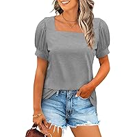 Womens Summer Tops Short Sleeve Square Neck T Shirts Dressy Casual Tunic S-2XL