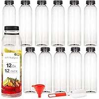 Plastic Bottles with Caps, Juice Containers With Lids For Fridge, Reusable Juicing Bottles, Smoothie Bottle, Drink Containers With Lids, Clear Bottles 12 Pack