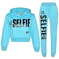 A2Z Kids Girls Jogging Suit Designer #Selfie Hooded Crop Top Bottom Tracksuit 5-13Yr