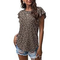 IWOLLENCE Ruffle Short Sleeve Top Waffle Knit Tunic Casual Blouse Round Neck Shirts Summer Tank Tops for Women