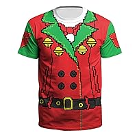 YiZYiF Men Christmas 3D Printed T Shirt Round Neck Short Sleeve Shirts Novelty Santa Claus Top Blouse