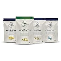 Ancient Foods Organic Greek Teas - Bundle of 4 X 40g Herbal Teas - Mountain Tea | Mountain Chamomile | Cretan Sage | Cretan Dittany