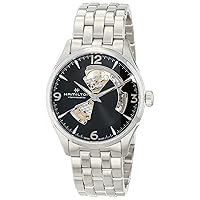 Hamilton Watch Jazzmaster Open Heart Swiss Automatic Watch 42mm Case, Black Dial, Silver Stainless Steel Bracelet (Model: H32705131)