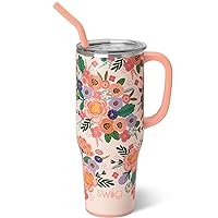 Swig Life 40oz Mega Mug, 40 oz Tumbler with Handle and Straw, Cup Holder Friendly, Dishwasher Safe, Extra Large Insulated Tumbler, Stainless Steel Water Tumbler (Full Bloom)