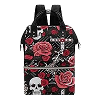 Goth Gothic Skull Roses Diaper Bag for Women Large Capacity Daypack Waterproof Mommy Bag Travel Laptop Backpack