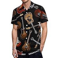 Guitars Pattern Men's Short Sleeve Shirt Casual Loose Button Down Shirts for Work Beach Vacation