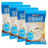 Kirkland Signature Raw Tail Off Shrimp - Ready to Cook - Peeled, Deveined, No Preservatives or Chemicals added - Farm Raised - 31-40 Shrimps Per Pound - 4 Pack (2 lbs Each)