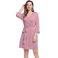 Womens Short Bamboo Viscose Robe Ultra Soft Thin Lightweight Jersey Travel Sleepwear S-XXL