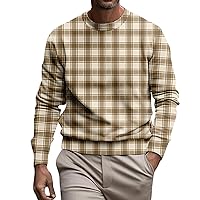 Men's Casual Crewneck Sweatshirt Trendy Plaid Print Pullover Sweatshirt Fashion Athletic Workout Sweat Shirts