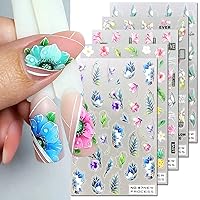 5 Sheets Flower Nail Art Stickers 5D Embossed Nail Decals Spring Pink Magnolia Nail Art Design 3D Self Adhesive Nail Supplies Petals Leaf Blooming Floral Nail Stickers for Women Manicure Decoration