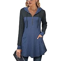 Vivilli Tunic Sweaters for Leggings for Women A Line Comfy Swing Pullover Flared Tunic Top Womens Winter Shirts Cotton Petite Zip up Pullover Hoodies Sweaters Blue Grey_2 Small
