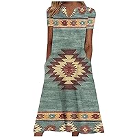Summer Ethnic Print Fashion Short Sleeve Tunic T-Shirt Dress for Women Casual V-Neck Mid Beach Dress for Going Out