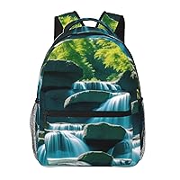 Mountain And Waterfall Backpack, 15.7 Inch Large Backpack, Zippered Pocket, Lightweight, Foldable, Easy To Travel