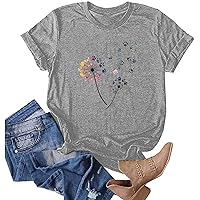 Summer Dresses for Women 2024 Short Sleeve Flower Printing Round Neck T Shirts Fashion Casual Basic Baggy Top