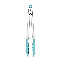KitchenAid Silicone Tipped Stainless Steel Tongs, 12 Inch, Aqua Sky