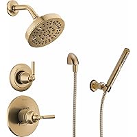 Delta Faucet Saylor 3-Setting Gold Shower System Including Shower Head, Handheld Shower, Shower Handle, Shower Diverter and Shower Valve Kit, Delta Shower Trim Kit, Champagne Bronze