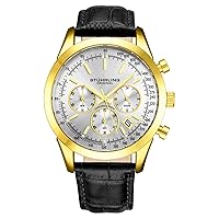 Stuhrling Original Mens Dress Watch Chronograph Analog Watch Dial with Date - Tachymeter 24-Hour Subdial Mens Leather Strap - Watches for Men Rialto Collection (Silver Gold)