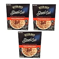 BetterOats Oat Steel Cut Maple and Brown Sugar Oatmeal with Flax, a Great Source of ALA OMEGA-3 - 3 Pack, 10 pouches each