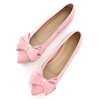 SAILING LU Bowknot Ballet Flats Womens Pointy Toe Flat Shoes Suede Dress Shoes Wear to Work Slip On Moccasins