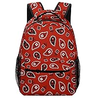 Red Paisley Bandana Unisex Laptop Backpack Lightweight Shoulder Bag Travel Daypack