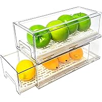 2 Pack Stackable Refrigerator Drawers Pull Out Bins Clear Fridge Drawer Organizer Food Storage Containers Plastic Veggie Fruit Produce Saver for Pantry Kitchen Freezer