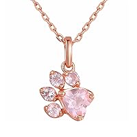 Dainty Paw Stud Earrings Rings Necklace Set - 18K Rose Gold Fill Cubic Zirconia Earring Adjustable Ring Hypoallergenic Jewelry for Puppy Lovers