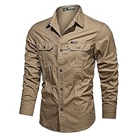 Mens Hiking Camp Shirts Tactical Long Sleeve Button Down Military Solid Tops Fishing Cargo Work Western Cowboy Shirts