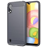Case for Samsung Galaxy A01 EU - Cover in BRUSHED GRAY - Mobile Phone Cover made of TPU Silicone in Stainless Steel Carbon Fiber Optics - Silicone Cover Ultra Slim Soft Back Cover Case Bumper
